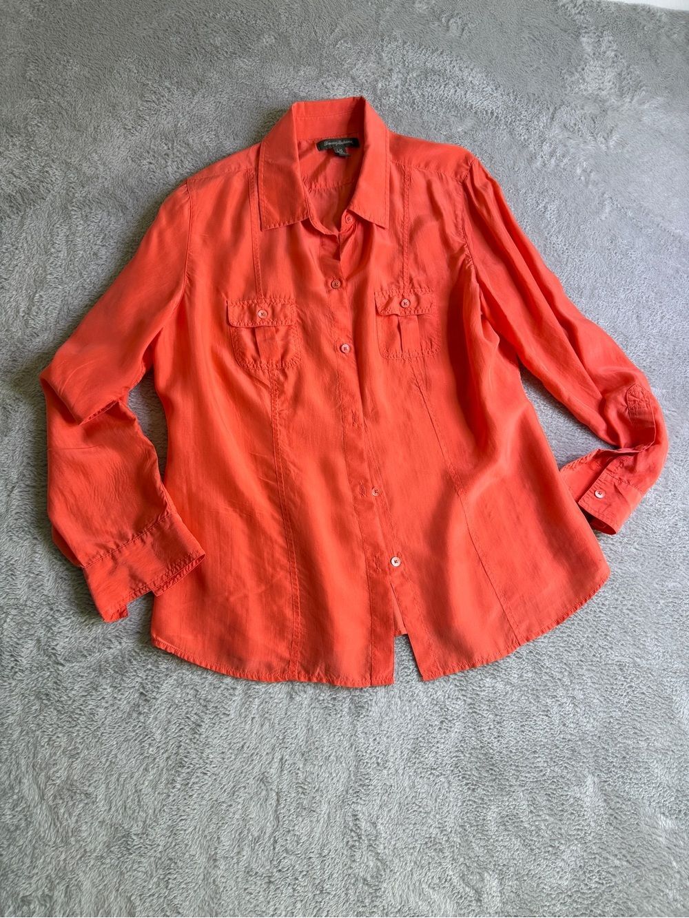 Tommy Bahama Bright Orange Button Up Shirt Silk L